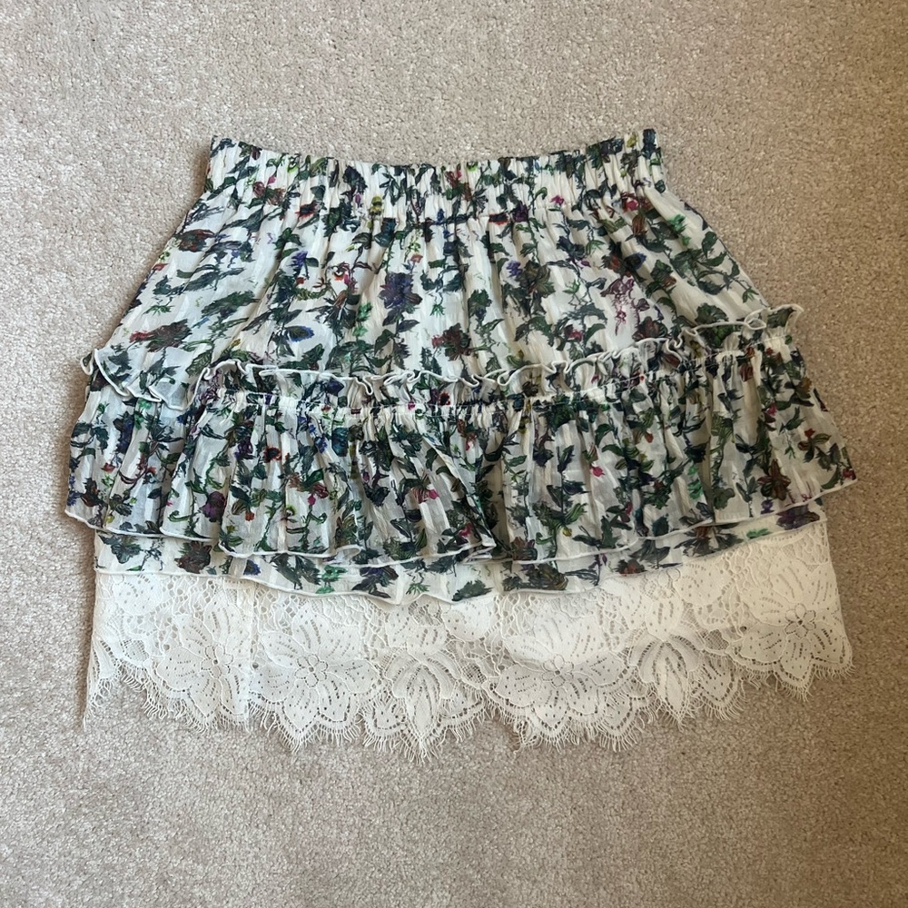 Derek Lam Crosby Multicolor Floral Mini Skirt with Lace